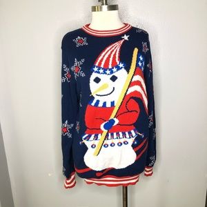 My Ugly Christmas Patriotic Snowman Sweater Medium